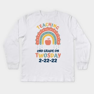 Teaching 2nd Grade On Twosday 2-22-22 Kids Long Sleeve T-Shirt